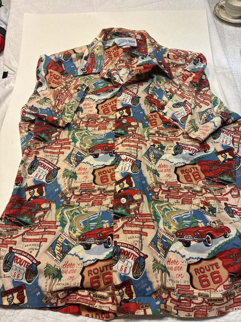 Cruisin USA Vintage Route 66 Map Print Americana Button Up Short Sleeve Shirt